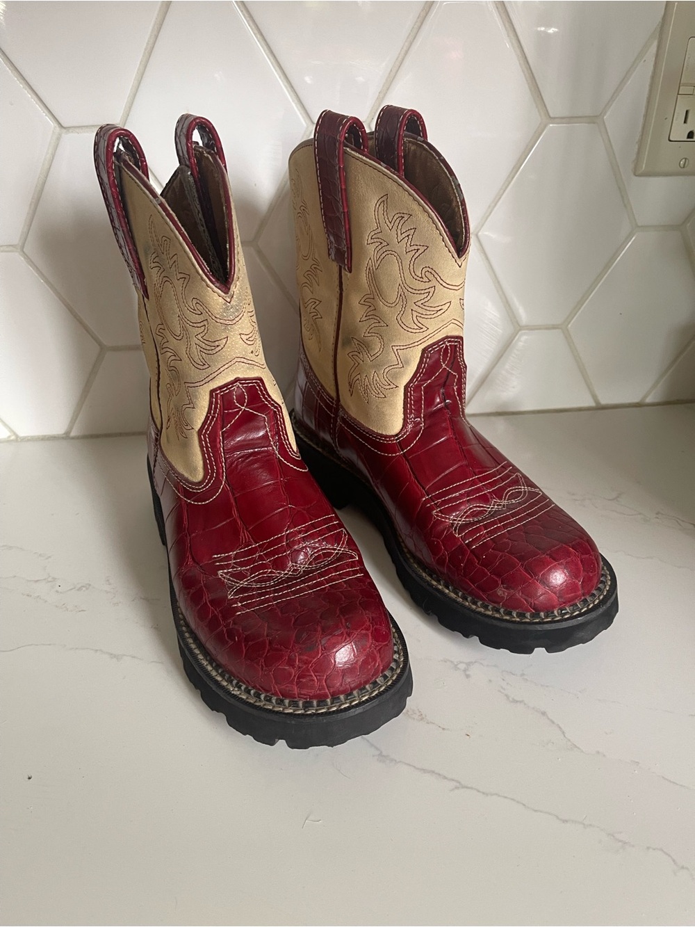 Ariat Red and Cream Western Work Booties